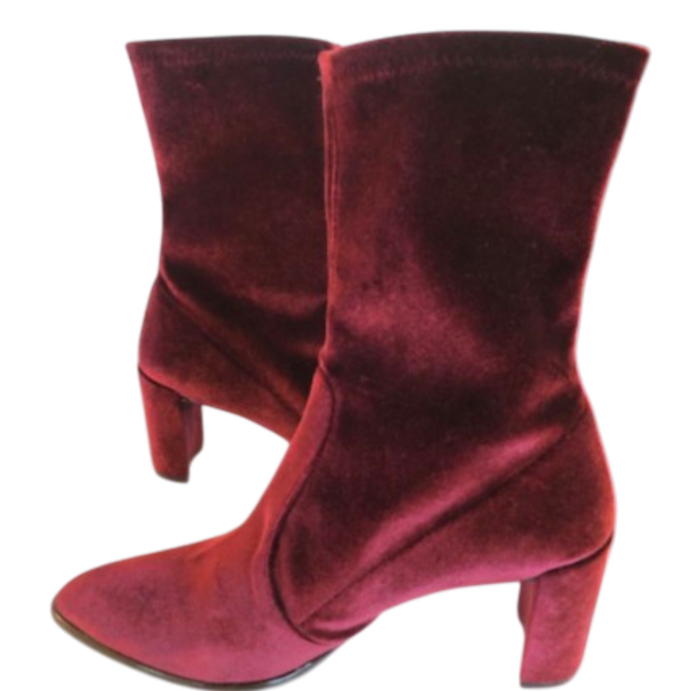 STUART WEITZMAN Maroon Velvet Sock Boots Ankle Booties Made in Spain 7.5M